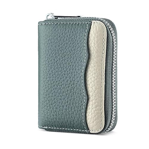 Image of Goopai RFID 20 Card Slots Credit Card Holder Genuine Leather Accordion Card Case Small Wallet for Women or Men with Zipper (New Blue)