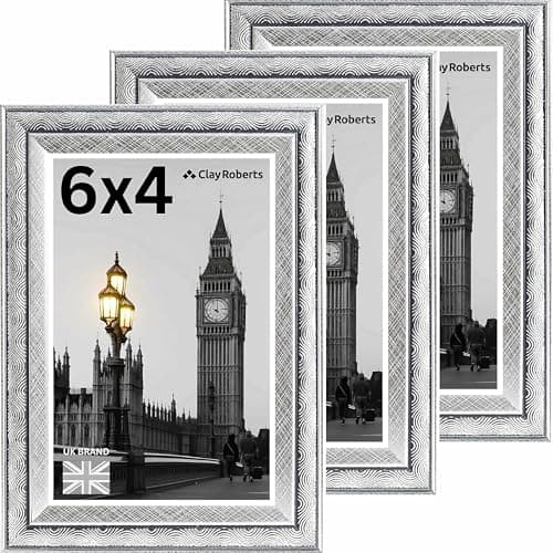 Image of 6x4 Silver Antique Photo Frame Picture Frame, Freestanding and Wall Mount, 10x15cm, 4x6 Frame for Wall Collage Display, Shelf and Staircase, Home or Gift.
