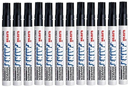 Image of Uni Coloured Medium (2.2-2.8mm) PX-20 Black Oil Paint Marker Pen Metal Glass Wood Plastic Stone Outdoor Bullet Nib Tip (Pack Of 12)