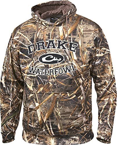 Image of Drake Waterfowl Men's Warm Camo Hunting Hoodie with Ribbed Cuffs, Drawstring Hood & Kangaroo Pouch, Embroidered Logo, Max-5, Max-5, XL