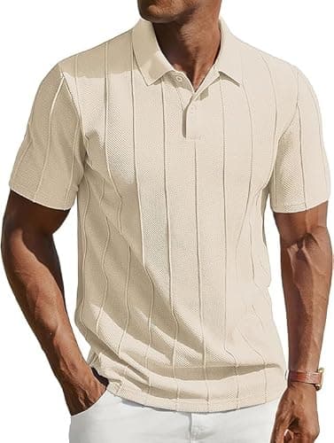 Image of PJ PAUL JONES Mens Polo Shirt Summer Slim Fit Short Sleeve Knit Golf T-Shirts Apricot M