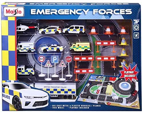 Image of Maisto FRESH METAL EMERGENCY FORCE Playmat Playset with Die-Cast Vehicles, Multiple Colours, 1:64