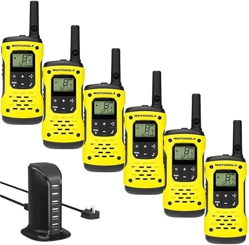 Image of Motorola Waterproof Walkie Talkie Two Way Radio H20 T92 PMR446 - Six Pack Including Multi Dock USB Charger UK Plug