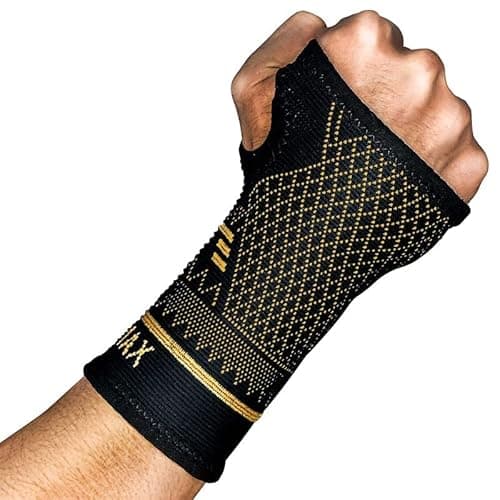 Image of INDEEMAX Wrist Support Sleeve 1 Pair, High Copper Infused Compression Wrist Brace with Thumb Loop, Left/Right Palm Hand Support for Carpal Tunnel, Arthritis, Tendonitis, Pain Relief, Sport Black, L