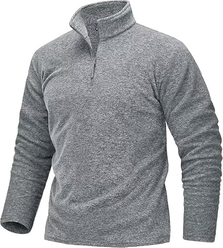 Image of TACVASEN Mens Sweatshirt Half Zip Jumper Fleece Tops Polo Neck Pullover Sweater Warm Work Fleece Pullover Shirts Light Grey,M