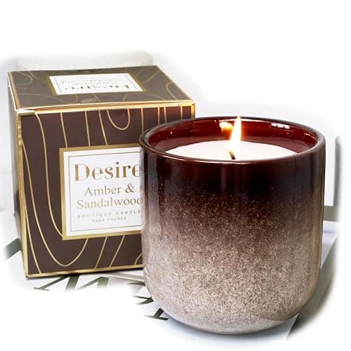 Image of Brown Ombre Scented Candle 9x9cm Amber & Sandalwood Ceramic Pot Long Lasting Giftboxed