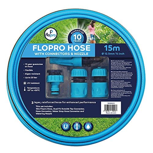 Image of Flopro Garden Hose Pipe with Connectors and Nozzle, 15 m (49 ft)