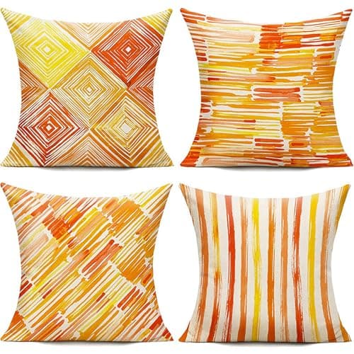 Image of Orange Cushion Covers - Set of 4 Cushion Covers, Cushions 45cm X 45cm, Summer Orange Rust Colorful Multicolor Decorative Cushion Cases, Modern Abstract Art Throw Pillow Cases for Living Room Sofa