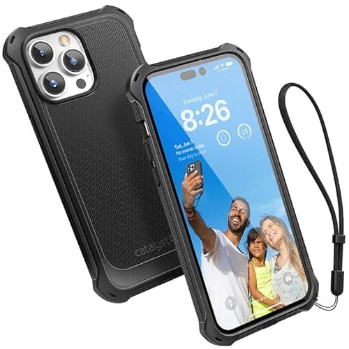 Image of Catalyst Crux Case for iPhone 14 Pro Max, Compatible with MagSafe, Fingerprint Resistant, Anti Yellow, Durable, Drop Proof, Easy to Clean, Easy to hold, Lanyard included - Stealth Black