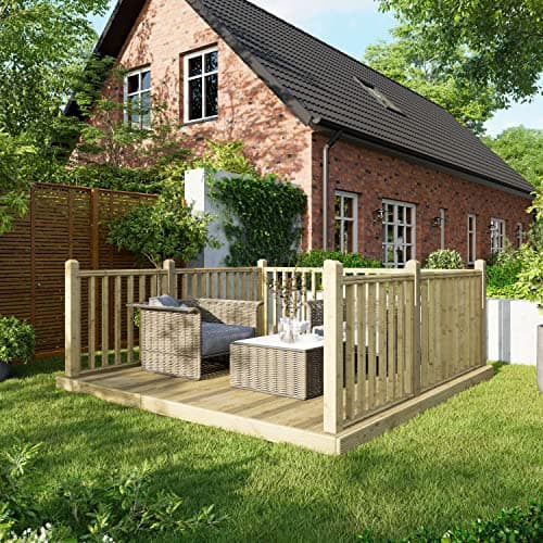 Image of Powersheds High Grade Premium Wooden Decking Kit Timber Wood with Hand Rails on Three Sides, Easy Installation, Weather Resistance and Anti-Rot Protection