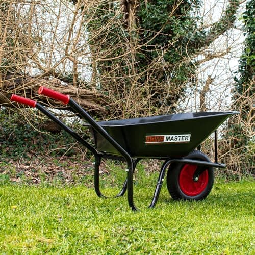 Image of HOMEMASTER® Heavy Duty Garden Wheelbarrow | Pneumatic Tyre | Strong Large Transport Trolley Handcart Wheel Barrow | 90L | 120kg Load Capacity | Powder Coated Steel