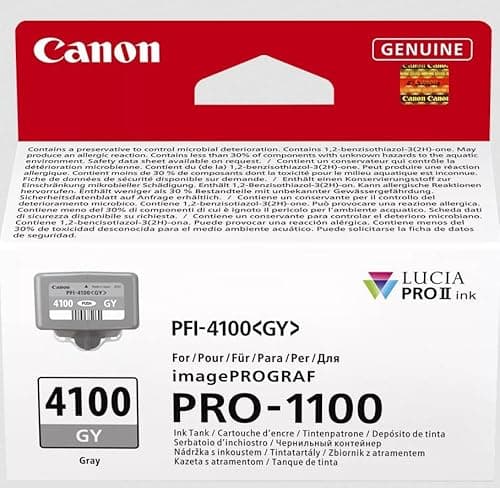 Image of Canon PFI-4100GY Genuine Printer Ink Cartridge - High Performance & Fade Resistant Ink (1 x Grey Cartridge) - Compatible with imagePROGRAF PRO-1100