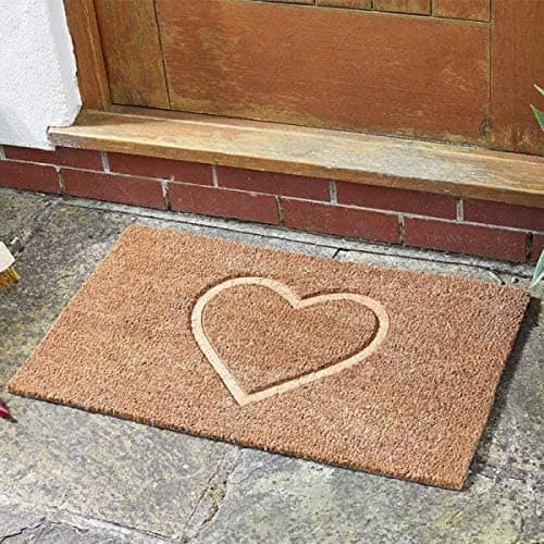 Image of Garden Mile Heart Anti-Slip Door Mat - Novelty Plain Coir Floor Mat Slip Resistant kitchen Mat - Natural Look PVC Backing Safe Welcome Mat for Entrance, Indoor or Outdoor Use - 75 x 45cm
