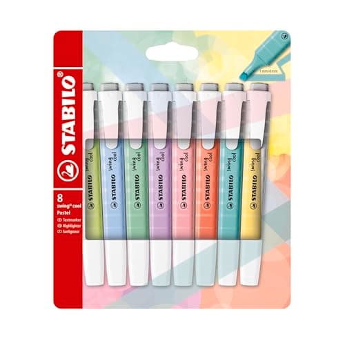 Image of STABILO swing cool Pastel - Highlighter - Pack of 8 - Cloudy Blue, Touch of Turquoise, Hint of Mint, Pink Blush, Dash of Lime, Mellow Coral Red, Milky Yellow, Lilac Haze