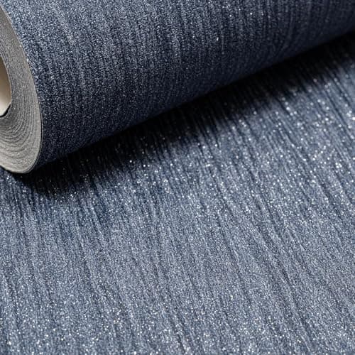 Image of SOPHIE LAURENCE Plain Blue Glitter Wallpaper Silver Shimmer Textured Slightly Imperfect Thick Bedroom Bathroom Lounge Hallway 10m x 0.53m Full Roll