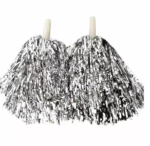 Image of SKYTE 2Pcs Cheerleading Pom Poms Fluffy PomPoms Cheer Metallic Strips With Plastic Handle, Cheerleader Pompoms for Sports Matches, Stage Performance (Silver), S