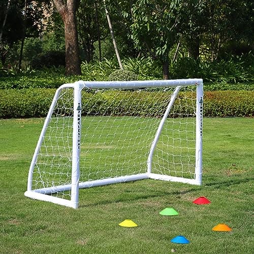 Image of JUNGLE STONE Ultimate All Weather uPVC Football Goal 6ft x 4ft Garden Portable Goal with 70mm Thick PVC Posts and Net, Integrated Locking System