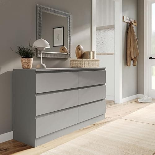Image of URBNLIVING Modern Grey Wooden Chest with 6 Drawers for Bedroom or Office Storage Versatile Bedside Table and Stylish Cabinet for Organizing Clothes Accessories Work Place Supplies and Personal Items