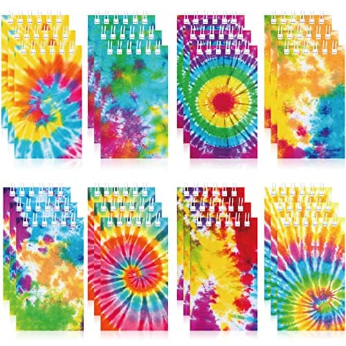 Image of Nezyo 24 Pcs Mini Tie Dye Notebooks, Pocket Journal Notepads Little Spiral Note Pads Set Fun Coil Blank Small Notebook for Back to School Birthday Tie Dye Pastel Art Hippie Party Favors Supplies