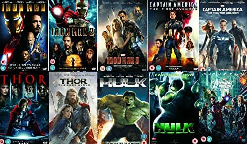 Image of Avengers Ultimate Marvel Comic Heroes All 9 Movies DVD Complete Collection - Iron Man 1, Iron Man 2, Iron Man 3, Captain America : The First Avenger, Captain America: Winter Soldier, Thor 1, Thor 2: The Dark World, Hulk (Eric Bana), Incredible Hulk (Edward Norton) + Extras