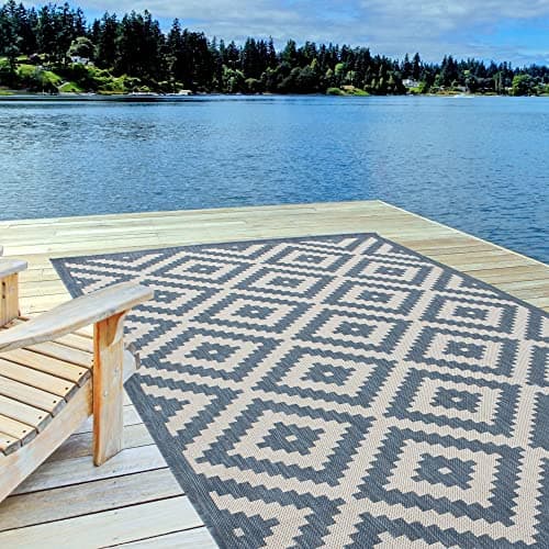 Image of THE RUGS Outdoor Rug – Weather & UV Resistant Outdoor/Indoor Area Rugs - Durable Rugs for Patio, Deck, Garden, Kitchen, Bathroom or Living Room - Blue, 200 x 290 cm
