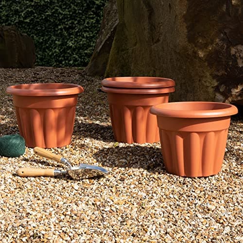 Image of Wham Vista 4 x 33cm Round Plastic Garden Planters | 100% Recycled Plastic | Weather Resistant & Lightweight | Indoor & Outdoor Use | Drainage in UK - Terracotta