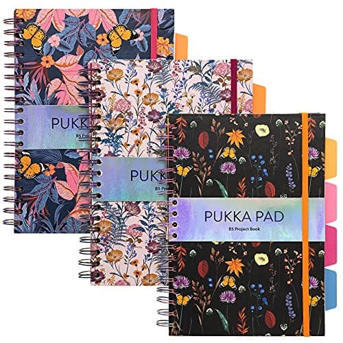 Image of Pukka Pad Bloom B5 Project Book – Pack of 3 Wirebound Notebooks with 4 Repositionable Dividers with Tabs for Organisation and Personalisation – 200 Pages, 100 Sheets of 80GSM Paper