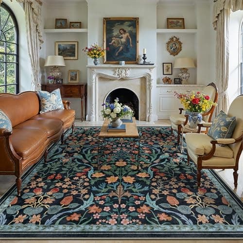 Image of PureCozy Rugs Living Room 200x300 cm Floral Washable Non Slip Area Rugs Vintage Large Lightweight Carpet for Bedroom Dining Room Hall Lounge Office Indoor Home Decor, Blue