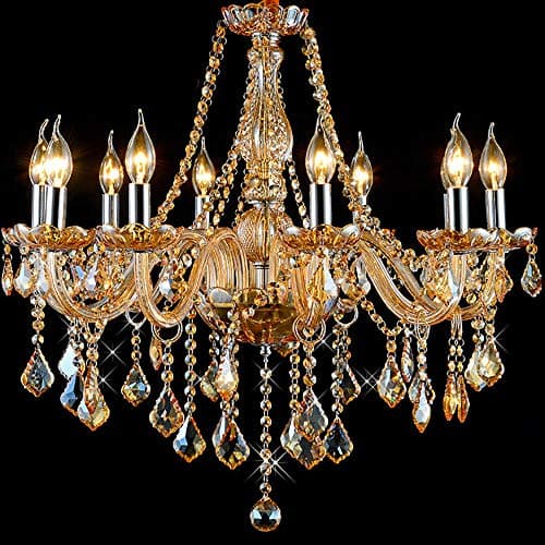 Image of Crystal Palace 8012 Marie Therese Candle Pendant Lamp, 6-Light Chandelier, Amber Golden Colour for Living Room