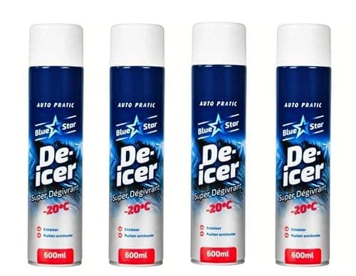 Image of Blue Star Car De-Icer 600 ml – Rapid Frost & Ice Melting Spray, Effective up to -20°C, Pack of 4, Winter Windshield & Window Defrost Solution
