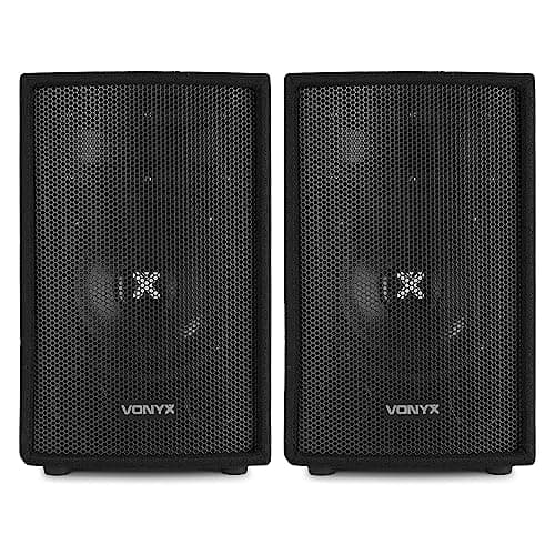 Image of VONYX SL6 6” Passive DJ PA Speaker Pair, 250W Max Output, 2-Way Loudspeaker System, Bass Reflex, Piezo Horn Tweeter, Stage Monitor & Tripod Mount, Robust Black Carpet, For Parties, Events, Gigs