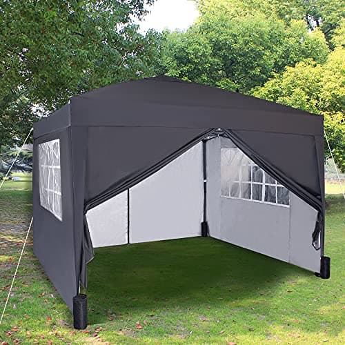 Image of Pop-up Gazebo 3m x 3m with Sides & 4 Weight Bags & Silver Protective Layer Waterproof Marquee Canopy WS (Grey)