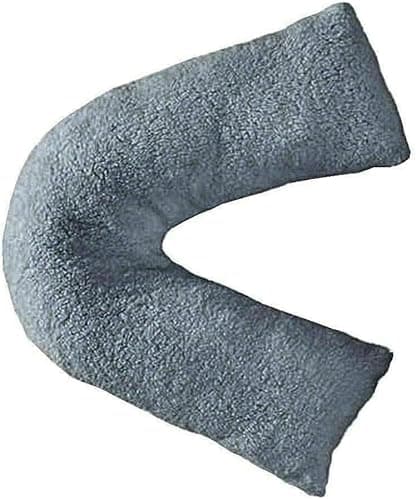 Image of HOMES-LINEN Teddy Bear Fleece Plush Warm Fuzzy Cuddly V-Shaped Pillow & Cover (Grey, V-Pillow With Teddy Cover)
