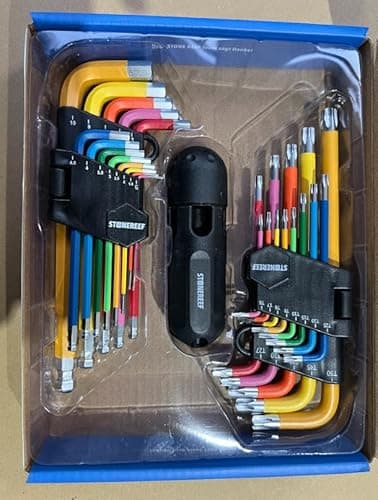Image of STONE REEF 27-Piece Allen Key Set with Ball Head & Star Profile - Allen Key & Star Key [T6-T50, 1.27-10mm] - Includes Handle - Colourful, CR-V 6150 - Professional Wrench Set