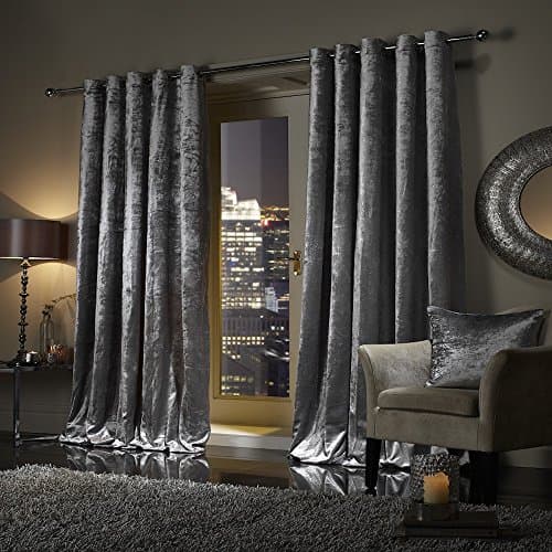 Image of viceroy bedding Pair of Crushed Velvet Curtains Faux Velour EYELET RING TOP Fully Lined Curtains SILVER GREY (46" Width x 54" Drop)