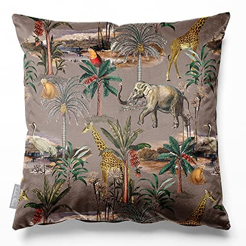 Image of Izabela Peters Eco-Friendly Velvet Cushions - Safari Voyage Dovedale Stone, 50 cm, Chair & Sofa Cushions With Covers Included