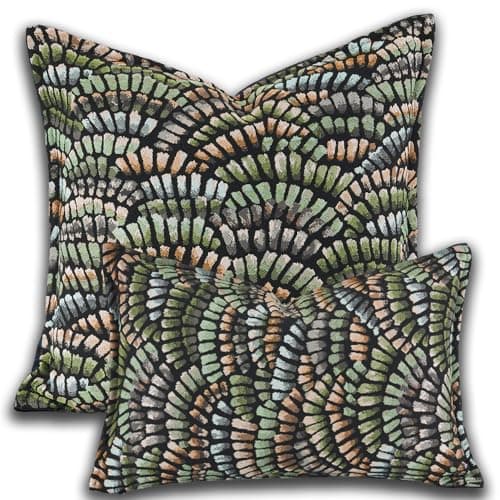 Image of Yonous Premium Series Rainbow Feather Jacquard Cushion Covers,Luxurious Cotton-Linen Front & Dutch Velvet Back Cushion Case for Home Décor, Covers Only, Mint Green, 18x18 Inch / 45 x 45 cm