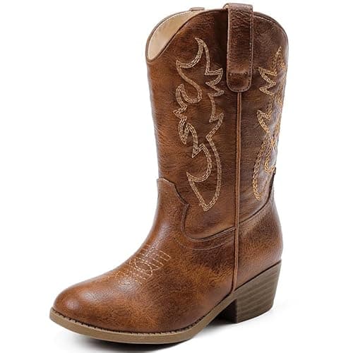Image of LAURMOSA Girls Cowboy Boots for Kids Brown Cowboy Boots for Girls Cowgirl Boot Size 2 Western Cow Girl Embroidered Mid Calf Zipper Big Kids Party Birthday Country Dance Horse Riding (UKL1030Brown 2)