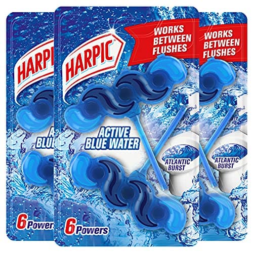 Image of Harpic Active Fresh Toilet Rim Block Twin Pack, Atlantic Burst, Pack of 3, Anti-Limescale, Dirt Remover, Lasts up to 30 weeks and up to 1500 flushes, Toilet Cleaner, Toilet Freshener