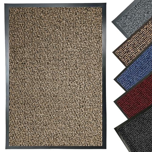 Image of LENAK Door Mats - Entrance Mat Barrier Hallway Runner Kitchen Rug, Non-Slip Dirt Trapper Rubber Back Washable Floor Mat, Dust Grabbing Indoor Outdoor Doormats (Brown, 40x60cm)