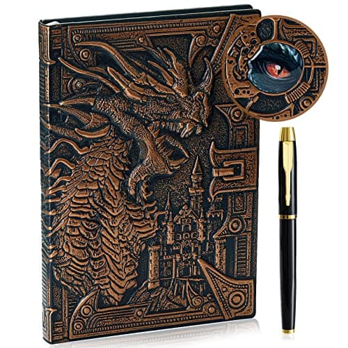 Image of 3D Dragon Embossed Journal Writing Notebook with Pen Set,Hardcover DND Journal Handmade Daily Notepad Travel Diary,RPG Accessories Gift for DM's&D&D Players Men Women