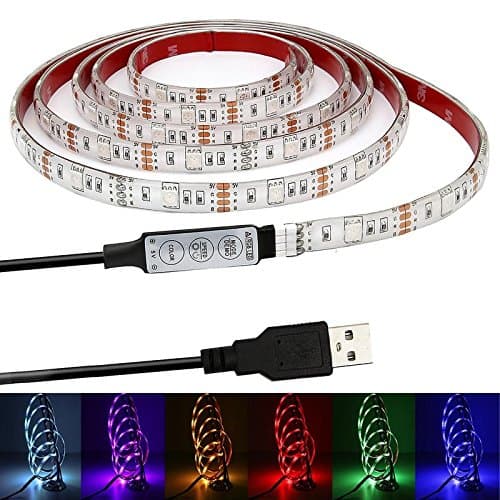 Image of MSC USB Powered LED Light Strip,1M / 3.3FT RGB 60 * LED Lights 20 Colour Variations TV Backlight Background Lighting Built-in Controller RGB-Strip1m1pc