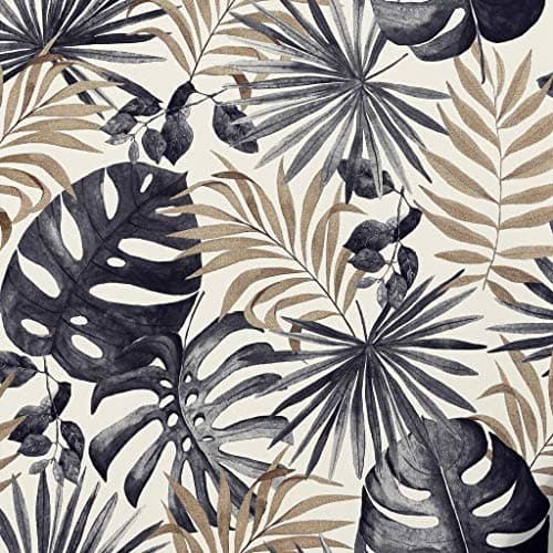 Image of Jungle Wall Wallpaper Palm Leaves Tropical Leaf Black Gold Foil Metallic Textured Vinyl