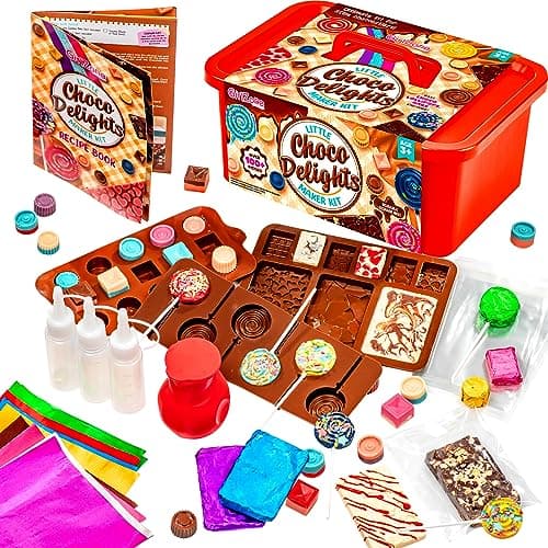 Image of GirlZone Little Choco Delights Maker Kit, Chocolate Maker Kit with Chocolate Moulds Silicone to Make Your Own for Kids Yummy Choco Bars and Lollies