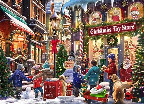 Image of Vermont Christmas Company Christmas Toy Store Jigsaw Puzzle 1000 Piece - Holiday Puzzle - Fully Interlocking & Randomly Shaped Pieces - 26 5/8" x 19 1/4"
