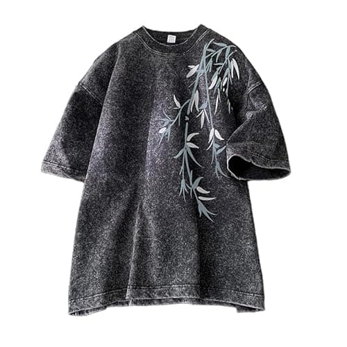 Image of GURUNVANI Mens Washed Oversized T Shirt Graphic Short Sleeve Top Japanese Shirts, Black, XL