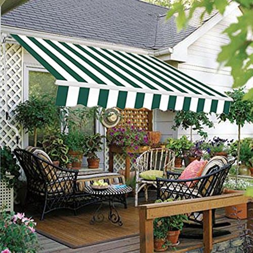 Image of Green Bay 3.5 x 2.5m DIY Patio Retractable Manual Awning Garden Sun Shade Canopy Gazebo Green-White with Fittings and Crank Handle
