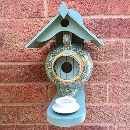 Image of Teal Teapot Bird House and Feeder, Hanging Birdhouse Outdoor Decorative Hummingbird House, Garden Country Cottages Bird House Gift for Bird Lovers (green)