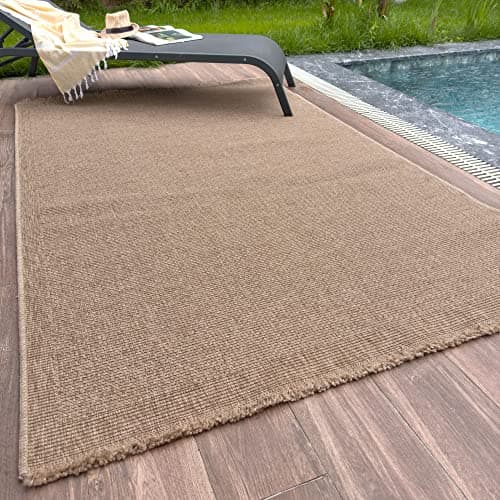 Image of THE RUGS Nature Collection Outdoor Rug – Indoor/Outdoor Tona Border Area Rug for Patio, Deck, Garden, Kitchen, Bathroom or Living Room (Square Dots-Neutral, 200 x 290 cm)