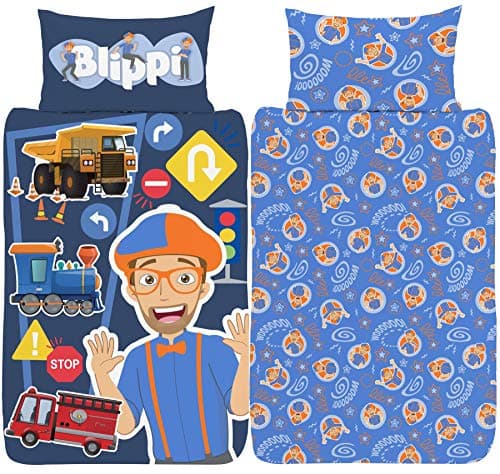 Image of Blippi Single Duvet Cover - Official Reversible Bedding Set - Polycotton - Youtuber Tractor Song Design